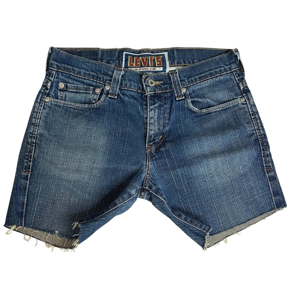 Levis 511 Skinny Cut Off Denim Shorts Mens 30 Blue Frayed Hem Medium Wash